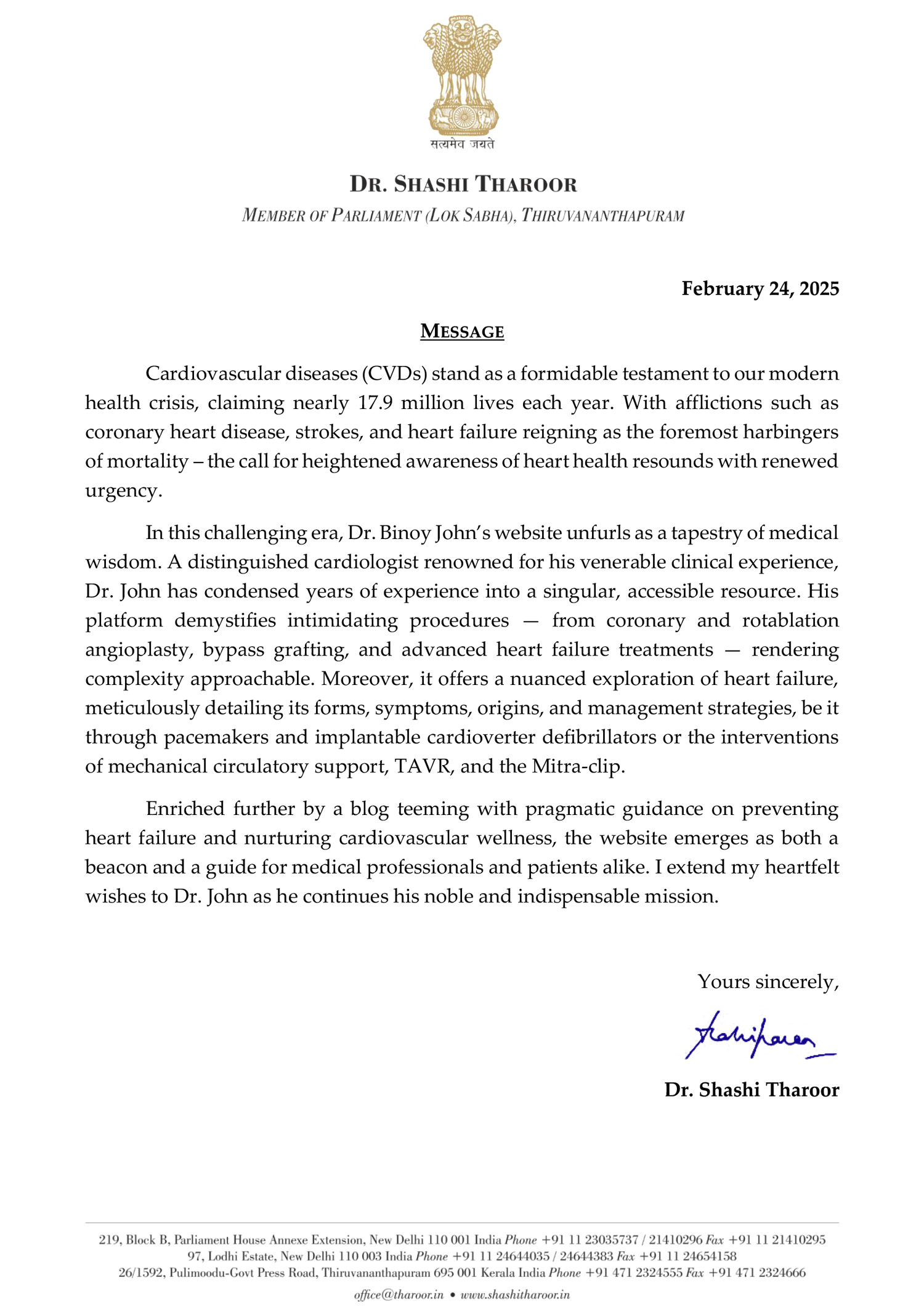 Foreword by Sashi Tharoor, Member of Parliament, India.